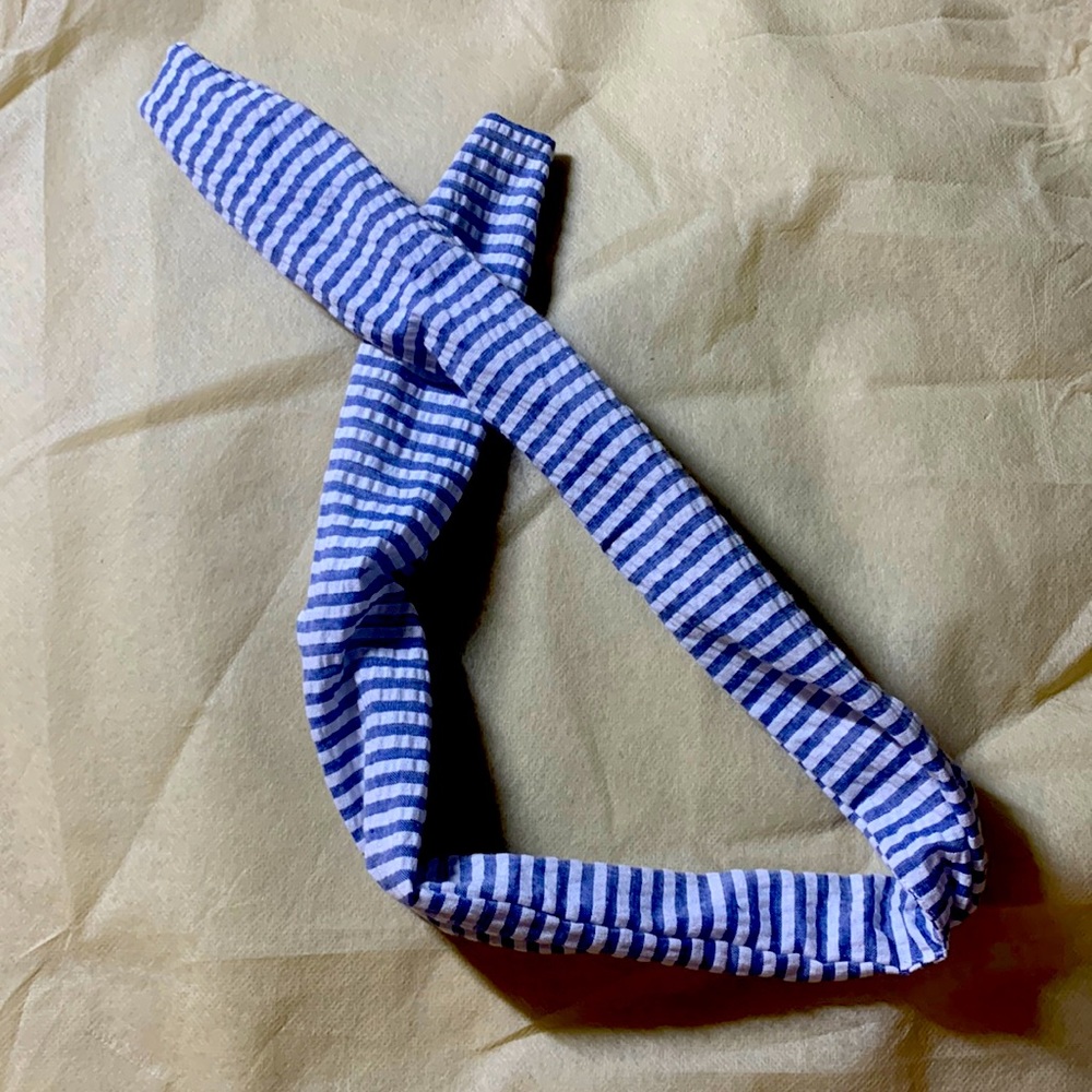 Stripe cotton gauze hair tie headband bow bunny ears Korean style French blue